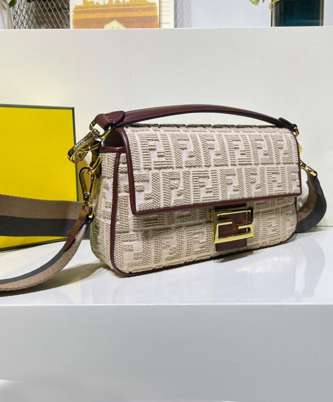 Fendi Baguette FF Canvas Bag 8BR600 Cream